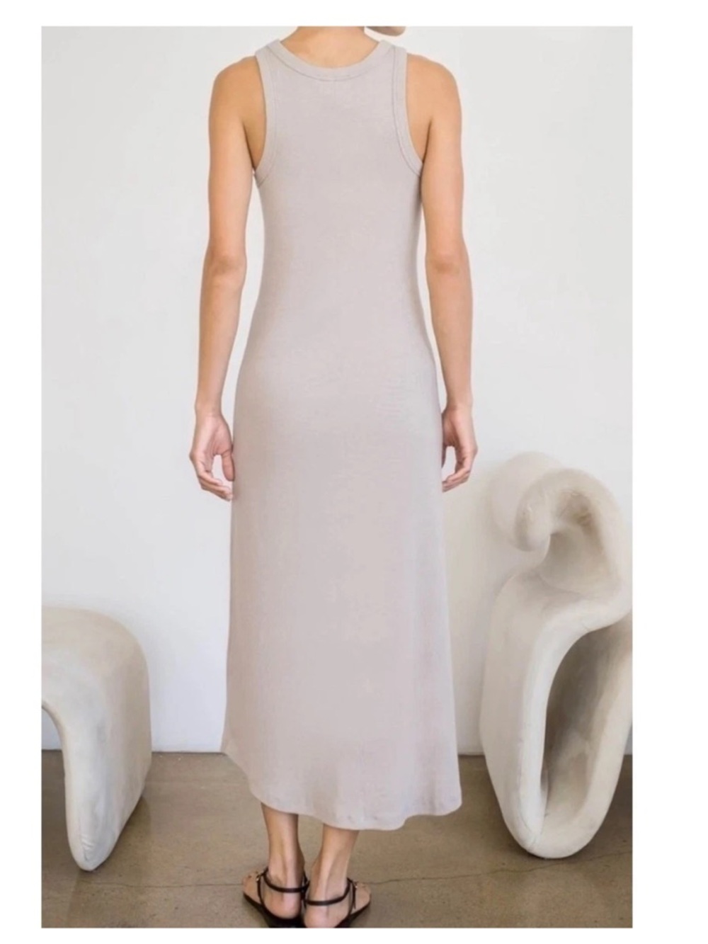 AYR The Metro Ribbed Dress Small Mushroom taupe tan sleeveless normcore causal - Picture 4 of 11